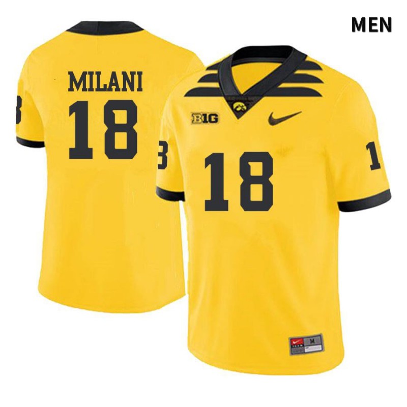 Men's Iowa Hawkeyes NCAA #18 John Milani Yellow Authentic Nike Alumni Stitched College Football Jersey QO34Y58CT
